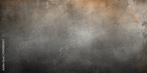 An old grungy metal plate featuring a dark vintage texture and rough gray concrete surface makes a blank dirty backdrop for industrial design
