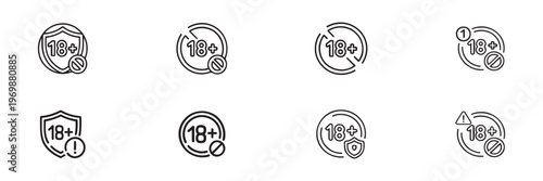 Age Restriction 18 Plus Icons Set with Adult Content Warning and Age Limit Symbols