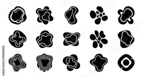 Abstract organic shapes set. Black blobs collection.