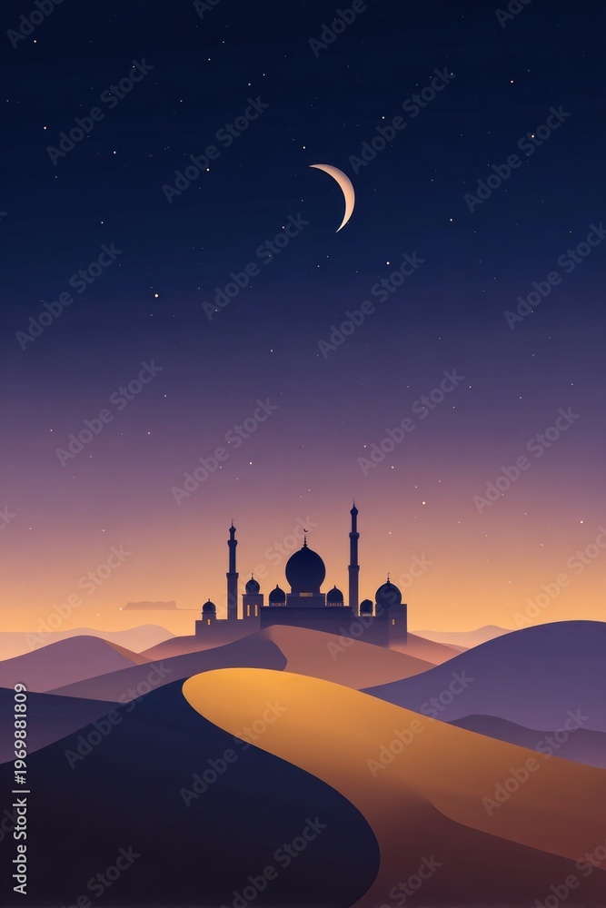 Fototapeta premium Desert mosque under starry sky.