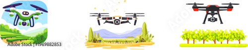 A drone equipped with multi-spectral cameras flies over a vibrant vineyard, showcasing advanced agricultural technology for plant health analysis in agritech stocks