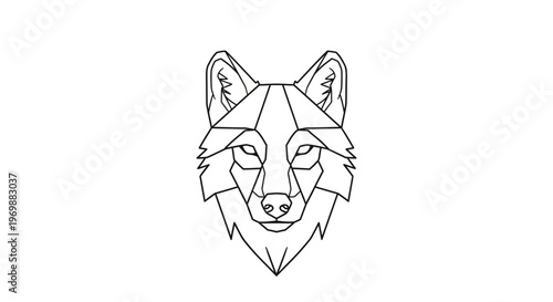 Geometric Wolf Head Outline Icon, Minimalist Animal Logo, Vector Illustration