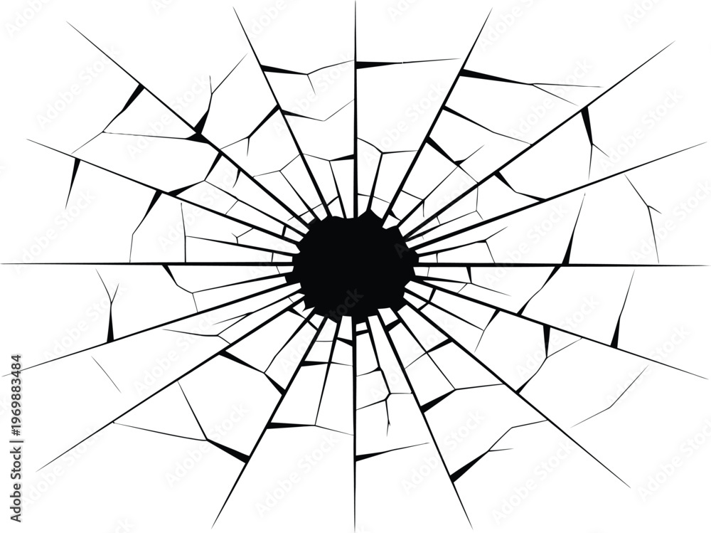 Obraz premium Shattered Glass Radial Effect On White Background Keywords: broken, crack, glass, shatter
