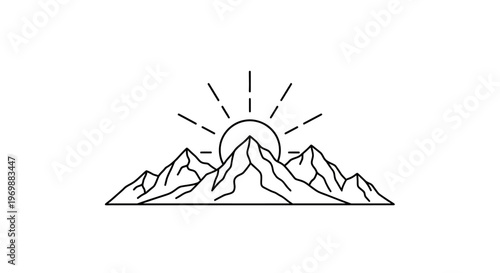 Minimalist Mountain Sunrise Line Art Illustration