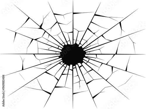 Shattered Glass Radial Effect On White Background Keywords: broken, crack, glass, shatter