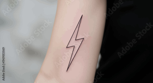 Minimalist Lightning Bolt Tattoo on Arm - Black Outline Design