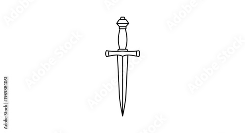 Minimalist dagger icon, simple outline drawing of a medieval weapon on white background
