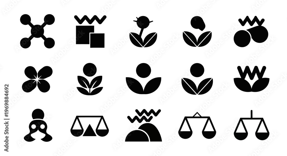 Fototapeta premium Black geometric icons set. Abstract symbols collection