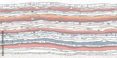 A schematic representation of various geological layers showing sedimentary rock strata formations.
