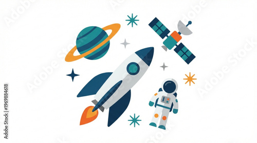 Astronaut and rocket in space.