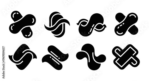 Abstract X Shape Logo Set, Black and White