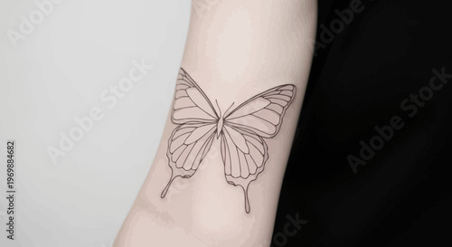 Minimalist Butterfly Tattoo Outline on Arm - Delicate Insect Art