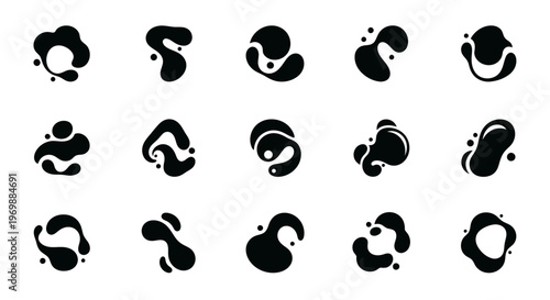 Black fluid shapes set. Abstract organic elements