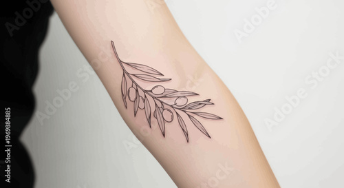 Minimalist Olive Branch Tattoo Design on Arm