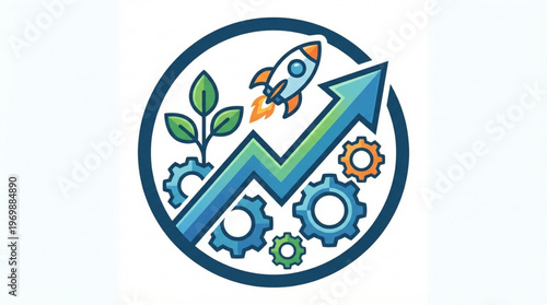 Rocket Ship Gears Growth Concept.