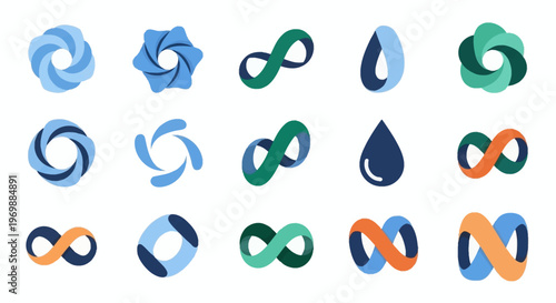 Infinity loop icons set. Abstract endless symbols collection.