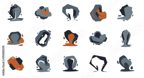 Ore chunks vector set. Mineral stone collection.