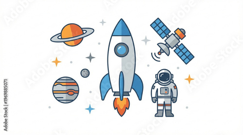 Astronaut standing beside a rocket ship.