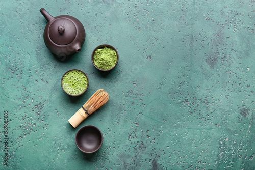 Cup of fresh matcha tea, po...