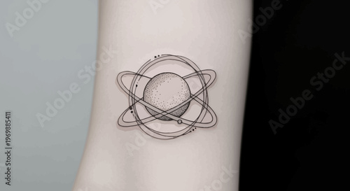 Minimalist Atom Tattoo Design with Orbiting Electrons on Skin