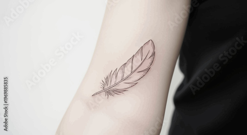 Minimalist Feather Tattoo on Arm - Delicate Line Art Design