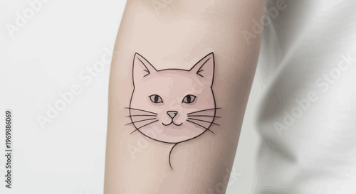 Minimalist Cat Tattoo Design - Simple Line Art Face on Skin