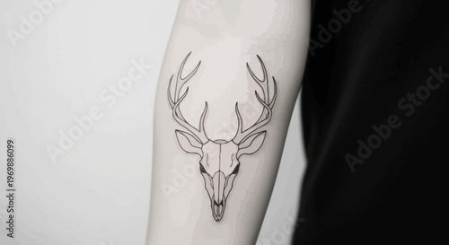 Minimalist Deer Skull Tattoo Design Outline on Arm