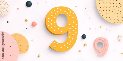 Colorful Number 9 Design for Birthday and Anniversary in Fun Cartoon Style with Pastel Colors