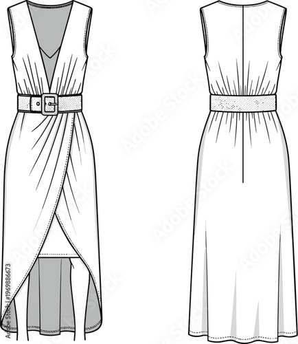 Fashionable Sleeveless Maxi Dress Technical Drawing for Fashion Design Mockups: A Stylish Template for Designers and Illustrators, Ideal for Pattern Making and Garment Production