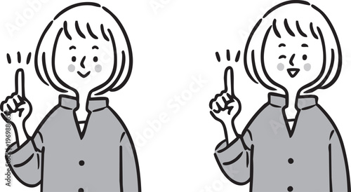 指差しをする女性　全身　ベクター（モノクロ）