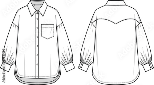 Fashionable Women's Blouse Illustration: A Stylish and Versatile Garment for Modern Wardrobes, Ready for Fashion Design Mockups and Technical Drawings