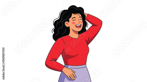 Happy Millennial Woman Laughing Joyfully in Modern Flat Illustration Style for Diverse Marketing and Mental Health Wellness Campaigns