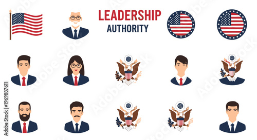 American Politician Leadership Authority Icons.