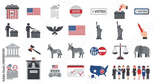 American Voting Election Symbols Icons.