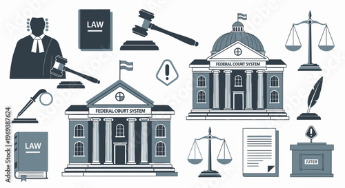 Justice law and legal system icons.