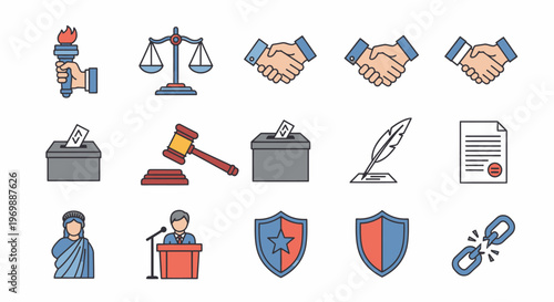 law legal justice icons set.