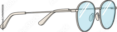 Stylish Round Glasses with Light Blue Lenses: A Modern and Chic Eyewear Illustration for Fashion, Vision Correction, and Creative Design Projects, Eye Protection.