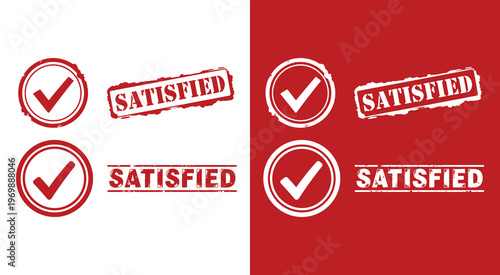 Satisfied Customer Guarantee Stamp and Checkmark Icon Set