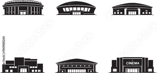 Sports Buildings Silhouette Set Stadium Arena Gymnasium Athletic Center Architecture Black Silhouette Collection