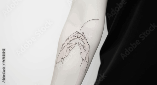Minimalist Line Art Tattoo of Praying Hands on Forearm