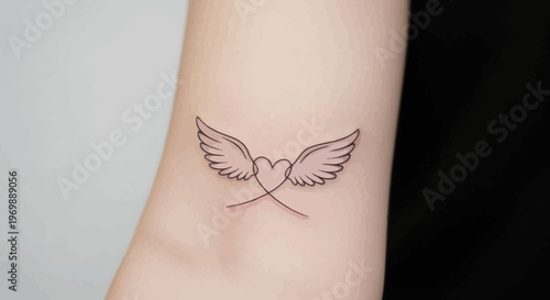Delicate Winged Heart Tattoo Design on Skin