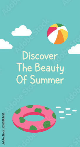 Vector illustration of a summer background with colorful ball with a caption in visual