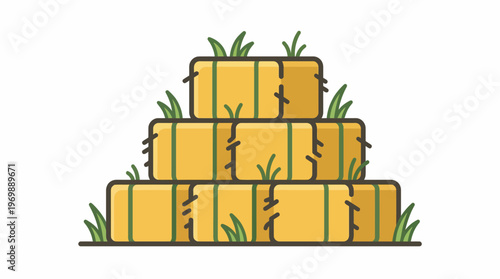 Stacked hay bales with grass sprouts, representing agriculture, farming, and rural life