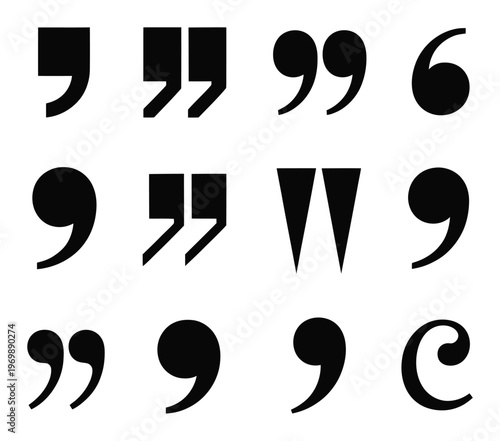Collection of Black Quotation Marks and Punctuation Symbols