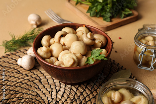 Bowl with tasty canned mush...