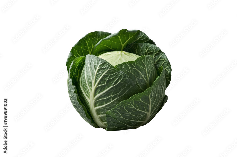 Fototapeta premium Fresh green cabbage head against transparent background