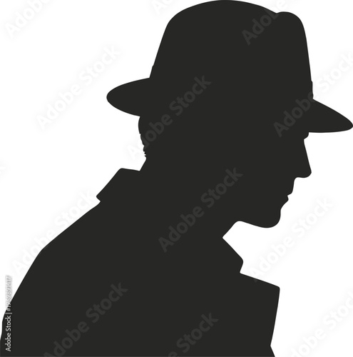 Simple Profile Silhouette of a Man wearing Fedora Hat
