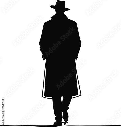 Man in Trench Coat Walking Away Back View Silhouette Concept
