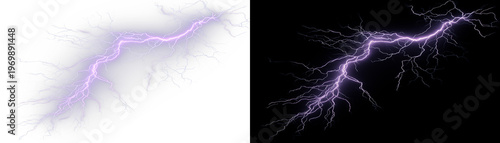 Bright purple lightning spreading energy on split background PNG
