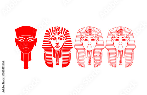 Ancient King Tutankhamun Mask Silhouette Sticker, Artifact Realism Stencil Vector, Hand Etched Pharaonic Museum Specimen